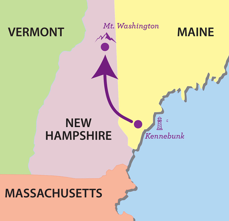 Sea to Summit Triathlon Map — Kennebunk, Maine to Mt. Washington